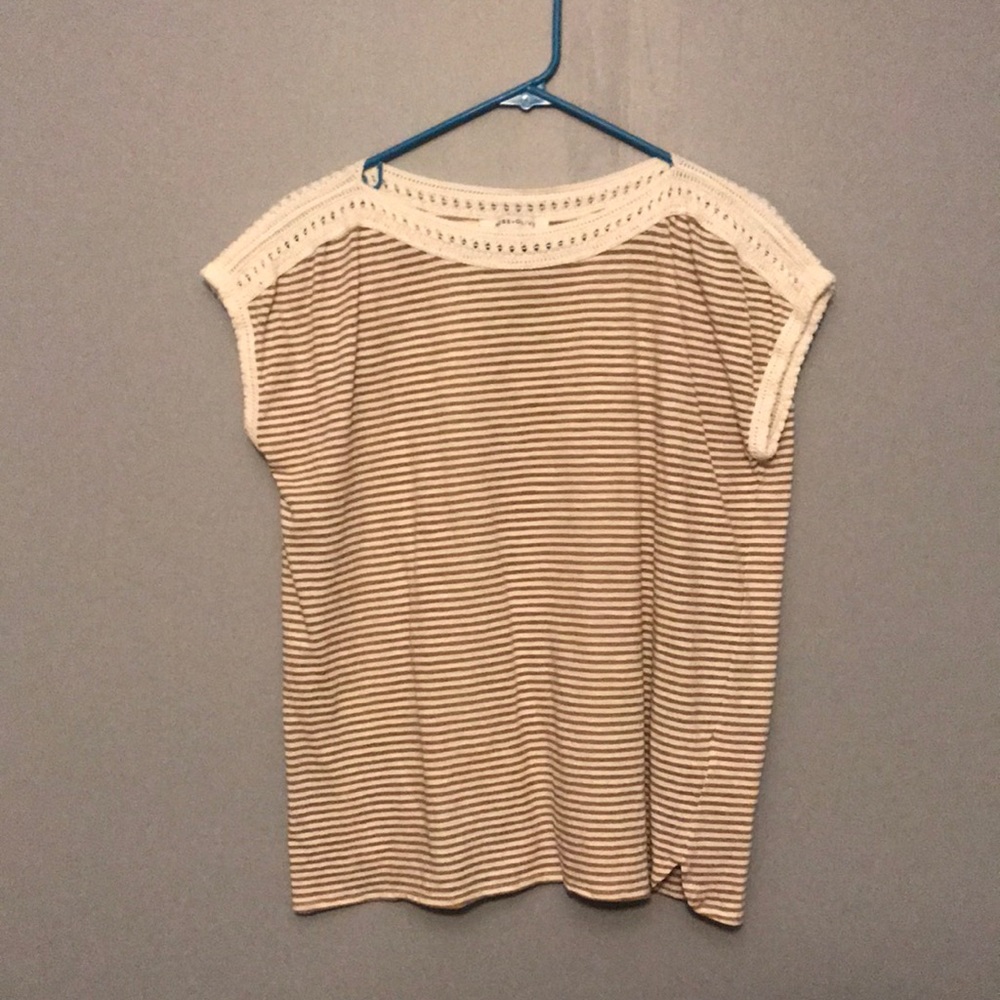 Rose + Olive Striped Tee with Embroidered Neckline